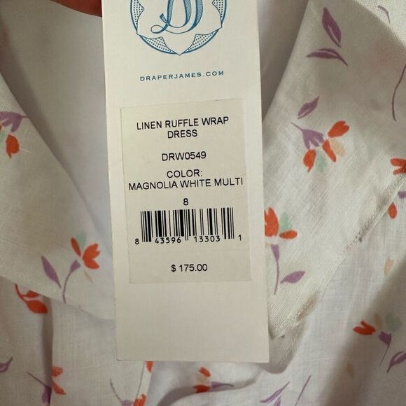 Draper James Women’s White Linen Ruffle Wrap Sleeveless Mini Dress in Multi Colo - Picture 7 of 11